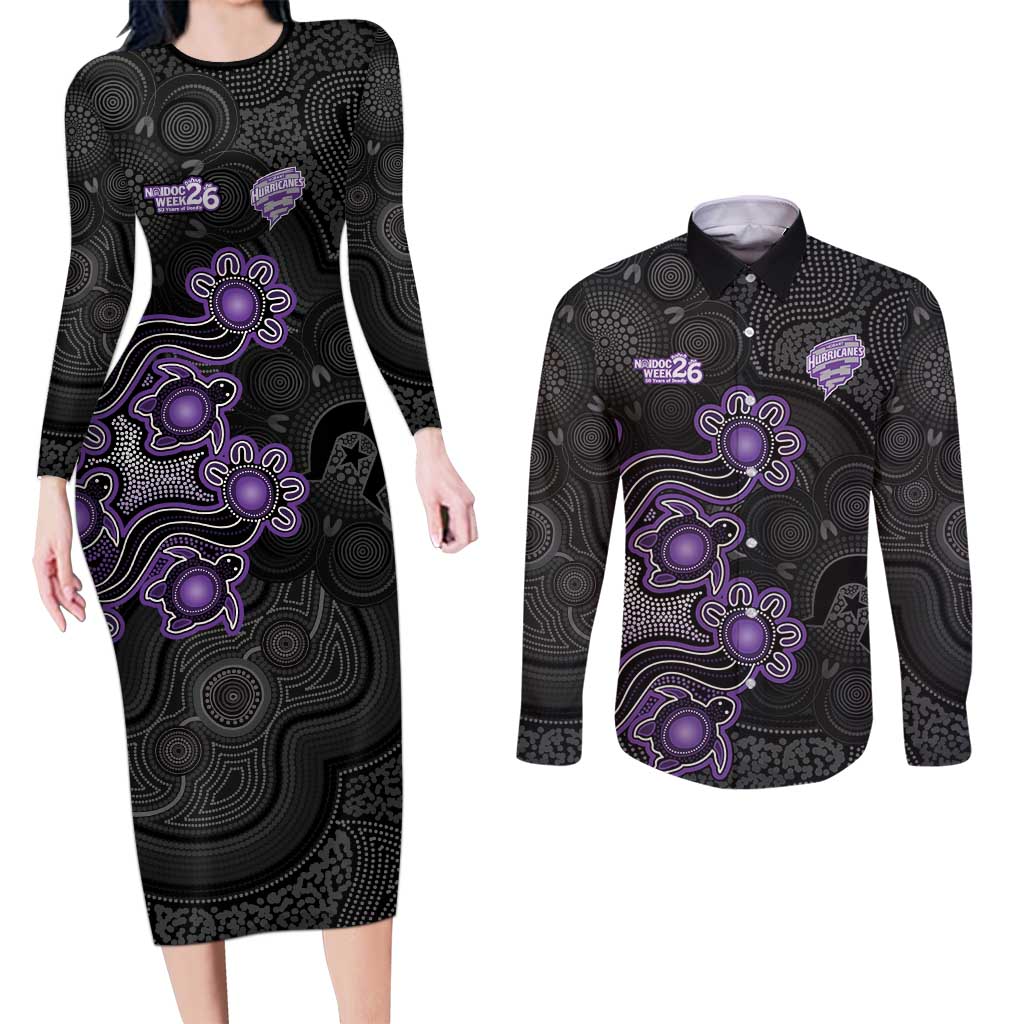 Personalised Hobart Hurricanes NAIDOC Week 2026 Couples Matching Long Sleeve Bodycon Dress and Long Sleeve Button Shirt Sea Turtles Aboriginal Art