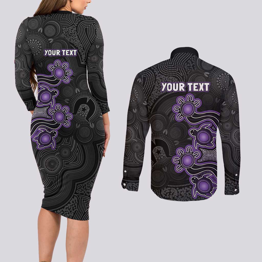 Personalised Hobart Hurricanes NAIDOC Week 2026 Couples Matching Long Sleeve Bodycon Dress and Long Sleeve Button Shirt Sea Turtles Aboriginal Art