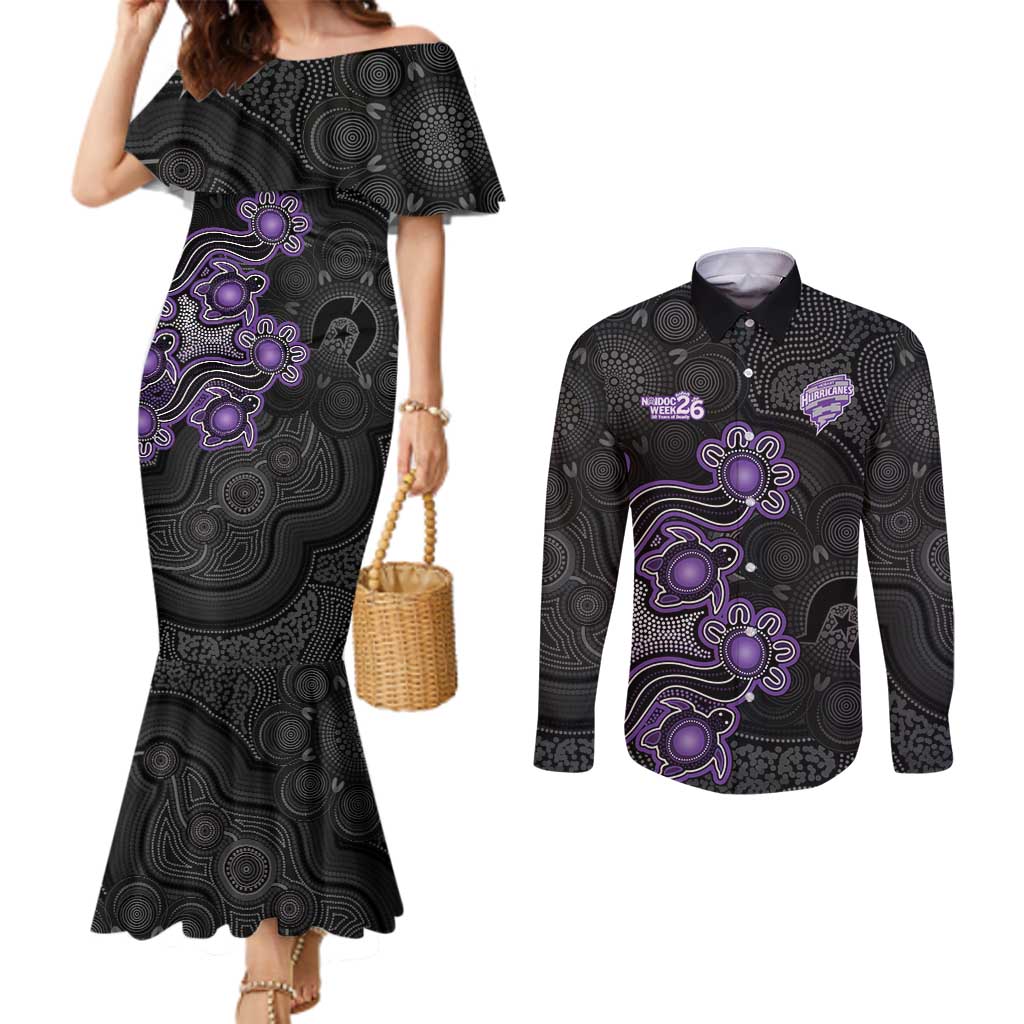 Personalised Hobart Hurricanes NAIDOC Week 2026 Couples Matching Mermaid Dress and Long Sleeve Button Shirt Sea Turtles Aboriginal Art