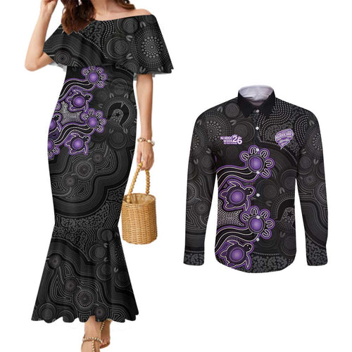 Personalised Hobart Hurricanes NAIDOC Week 2026 Couples Matching Mermaid Dress and Long Sleeve Button Shirt Sea Turtles Aboriginal Art