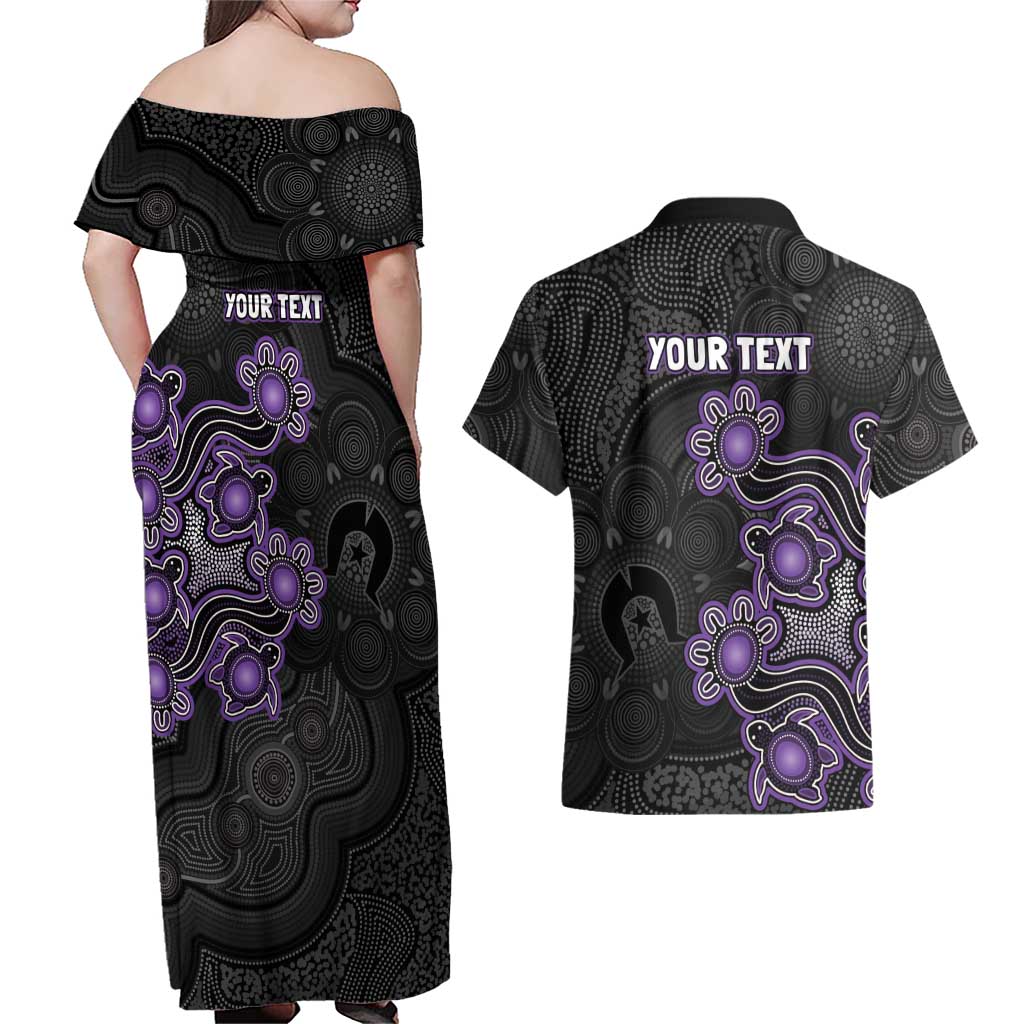 Personalised Hobart Hurricanes NAIDOC Week 2026 Couples Matching Off Shoulder Maxi Dress and Hawaiian Shirt Sea Turtles Aboriginal Art