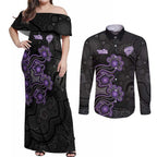 Personalised Hobart Hurricanes NAIDOC Week 2026 Couples Matching Off Shoulder Maxi Dress and Long Sleeve Button Shirt Sea Turtles Aboriginal Art