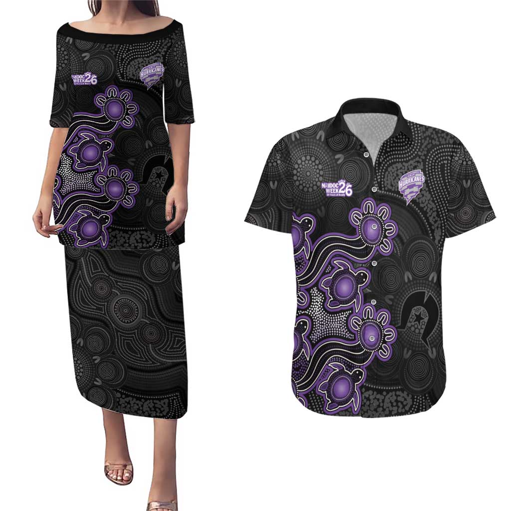 Personalised Hobart Hurricanes NAIDOC Week 2026 Couples Matching Puletasi and Hawaiian Shirt Sea Turtles Aboriginal Art