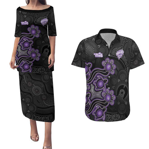 Personalised Hobart Hurricanes NAIDOC Week 2026 Couples Matching Puletasi and Hawaiian Shirt Sea Turtles Aboriginal Art