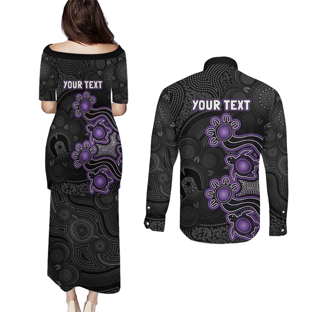 Personalised Hobart Hurricanes NAIDOC Week 2026 Couples Matching Puletasi and Long Sleeve Button Shirt Sea Turtles Aboriginal Art