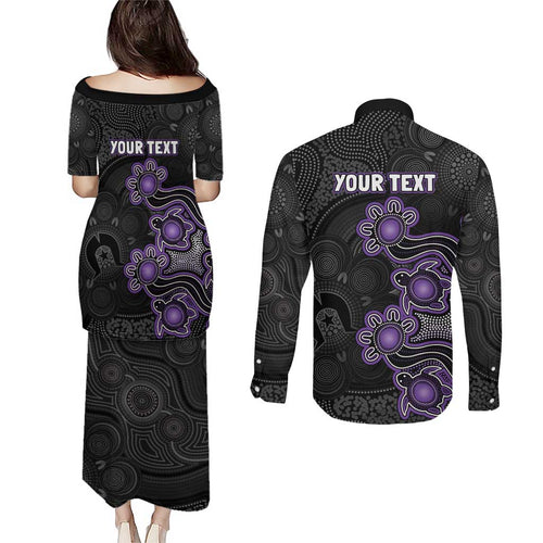 Personalised Hobart Hurricanes NAIDOC Week 2026 Couples Matching Puletasi and Long Sleeve Button Shirt Sea Turtles Aboriginal Art