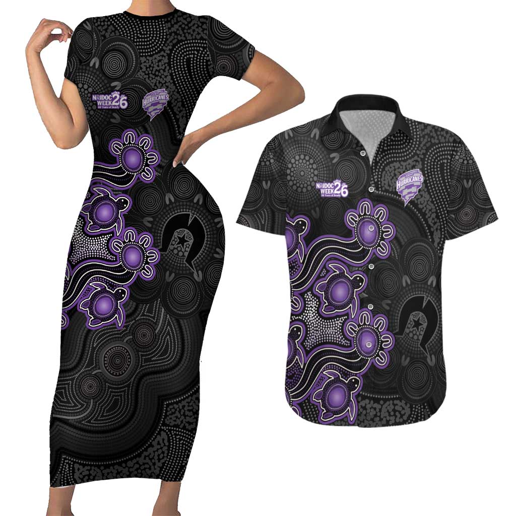 Personalised Hobart Hurricanes NAIDOC Week 2026 Couples Matching Short Sleeve Bodycon Dress and Hawaiian Shirt Sea Turtles Aboriginal Art