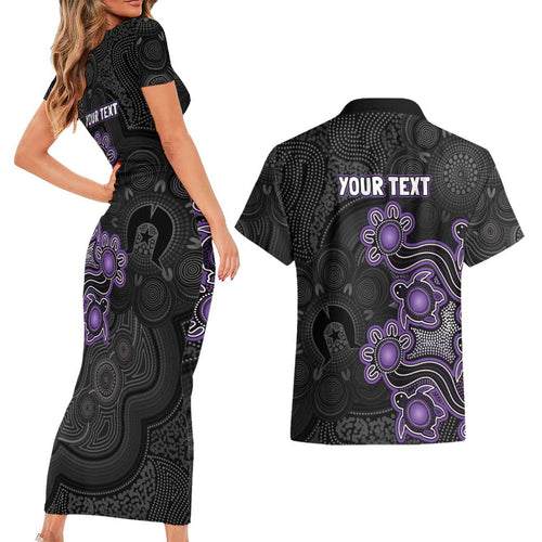 Personalised Hobart Hurricanes NAIDOC Week 2026 Couples Matching Short Sleeve Bodycon Dress and Hawaiian Shirt Sea Turtles Aboriginal Art