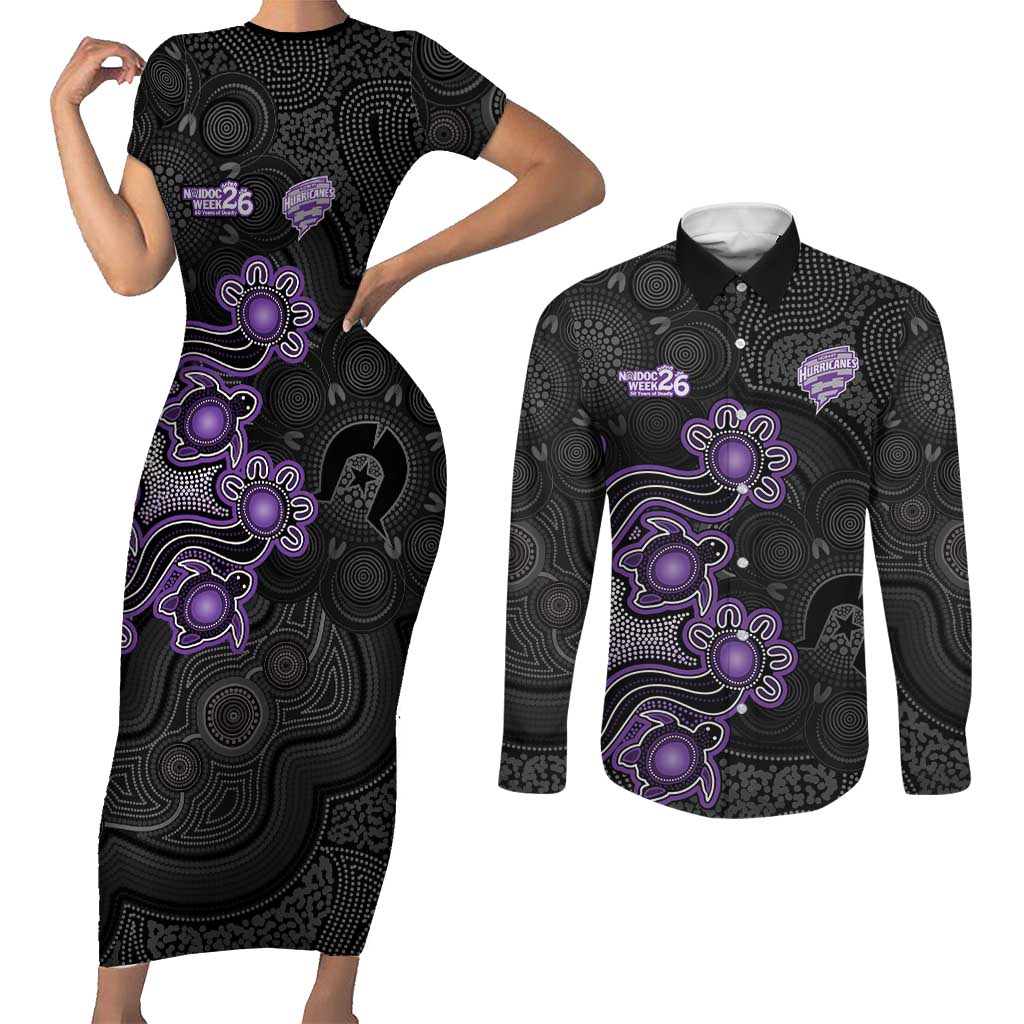 Personalised Hobart Hurricanes NAIDOC Week 2026 Couples Matching Short Sleeve Bodycon Dress and Long Sleeve Button Shirt Sea Turtles Aboriginal Art