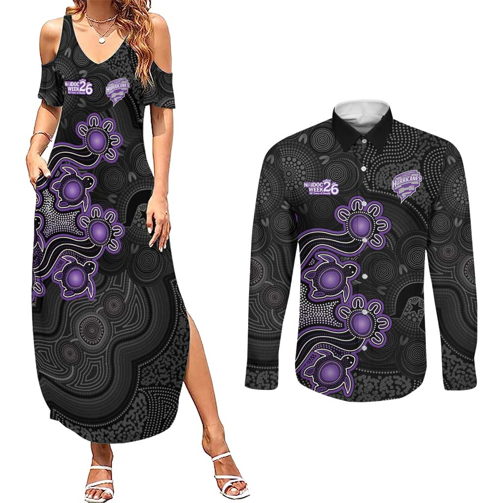 Personalised Hobart Hurricanes NAIDOC Week 2026 Couples Matching Summer Maxi Dress and Long Sleeve Button Shirt Sea Turtles Aboriginal Art