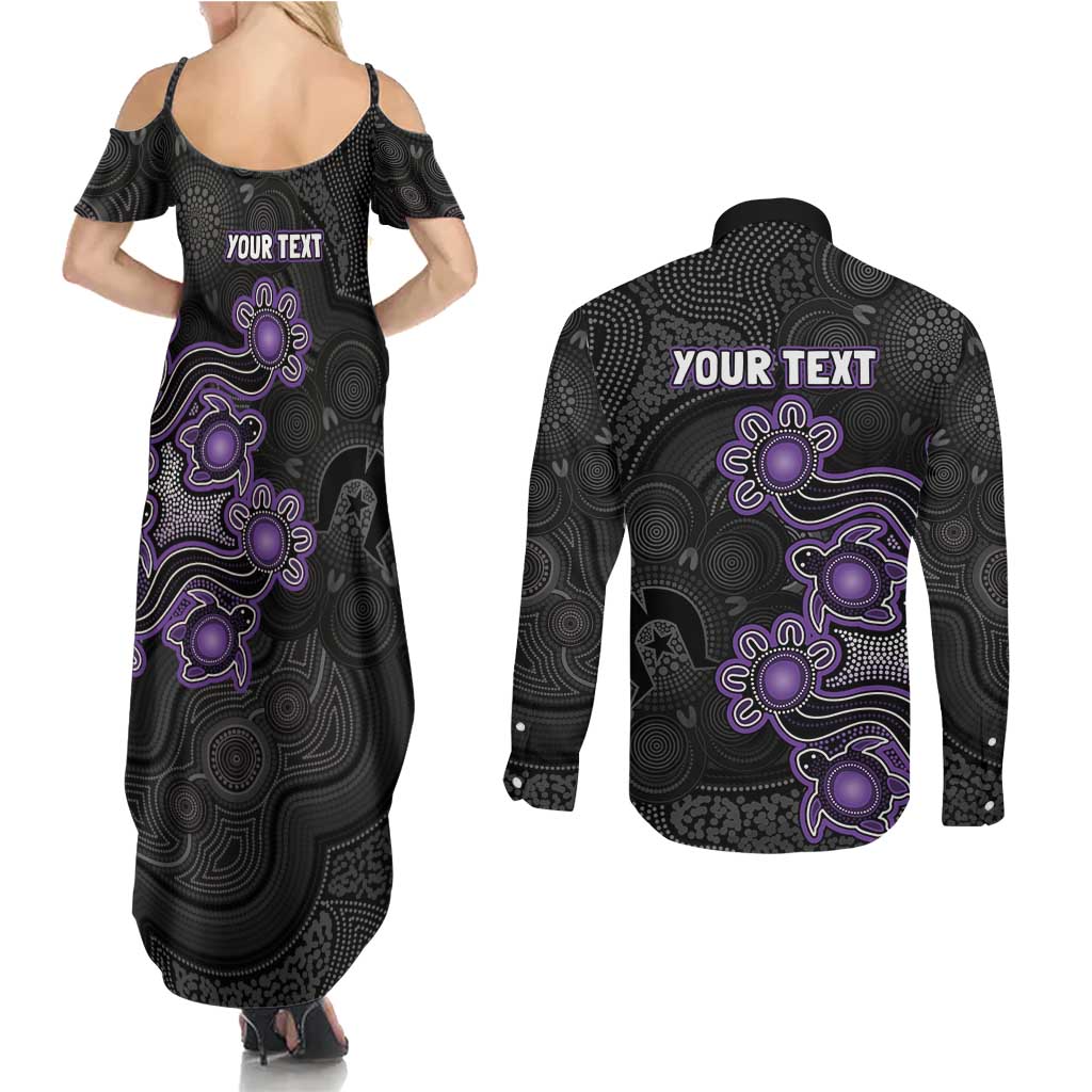 Personalised Hobart Hurricanes NAIDOC Week 2026 Couples Matching Summer Maxi Dress and Long Sleeve Button Shirt Sea Turtles Aboriginal Art
