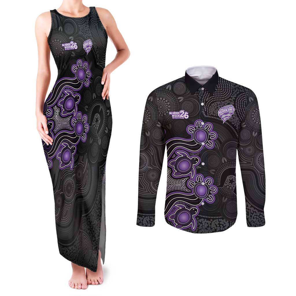 Personalised Hobart Hurricanes NAIDOC Week 2026 Couples Matching Tank Maxi Dress and Long Sleeve Button Shirt Sea Turtles Aboriginal Art