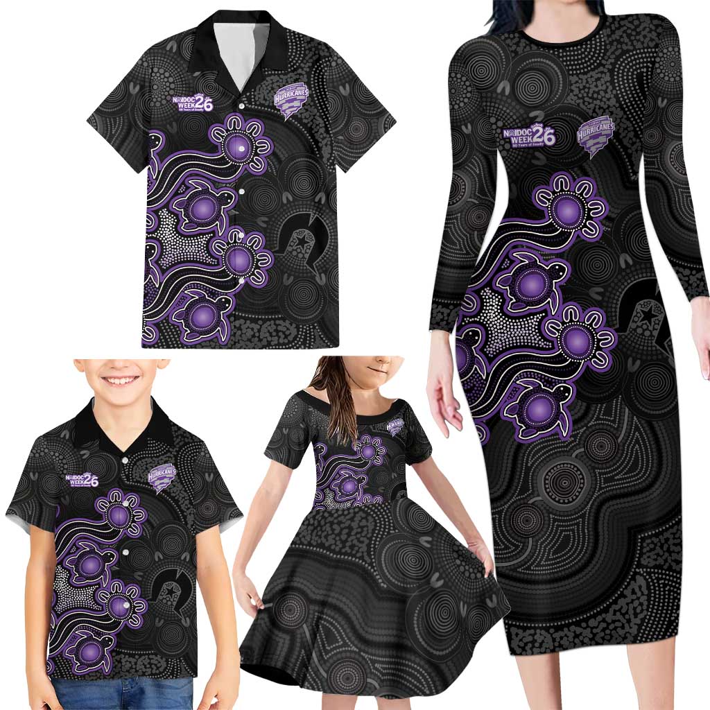 Personalised Hobart Hurricanes NAIDOC Week 2026 Family Matching Long Sleeve Bodycon Dress and Hawaiian Shirt Sea Turtles Aboriginal Art
