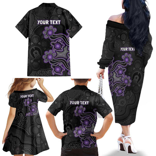 Personalised Hobart Hurricanes NAIDOC Week 2026 Family Matching Off The Shoulder Long Sleeve Dress and Hawaiian Shirt Sea Turtles Aboriginal Art