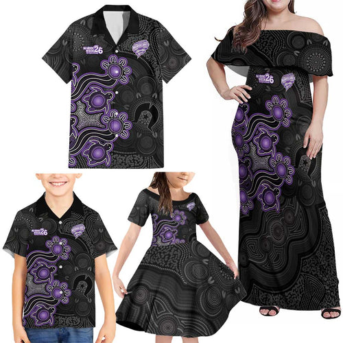 Personalised Hobart Hurricanes NAIDOC Week 2026 Family Matching Off Shoulder Maxi Dress and Hawaiian Shirt Sea Turtles Aboriginal Art