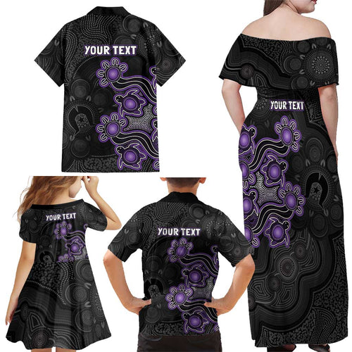 Personalised Hobart Hurricanes NAIDOC Week 2026 Family Matching Off Shoulder Maxi Dress and Hawaiian Shirt Sea Turtles Aboriginal Art