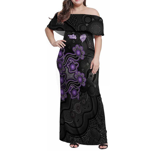 Personalised Hobart Hurricanes NAIDOC Week 2026 Family Matching Off Shoulder Maxi Dress and Hawaiian Shirt Sea Turtles Aboriginal Art