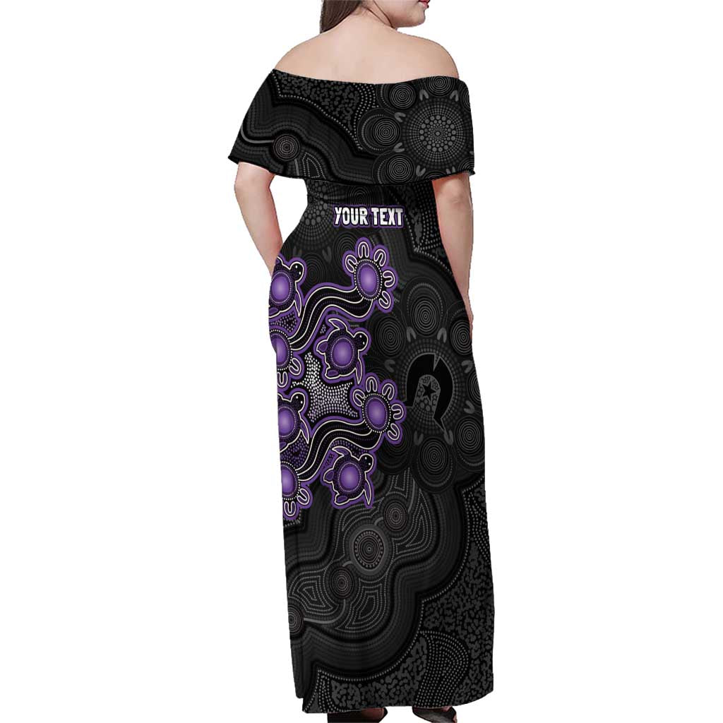 Personalised Hobart Hurricanes NAIDOC Week 2026 Family Matching Off Shoulder Maxi Dress and Hawaiian Shirt Sea Turtles Aboriginal Art