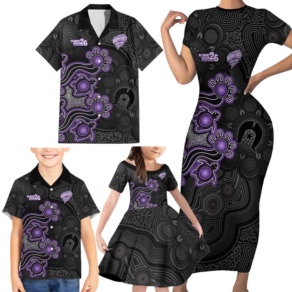 Personalised Hobart Hurricanes NAIDOC Week 2026 Family Matching Short Sleeve Bodycon Dress and Hawaiian Shirt Sea Turtles Aboriginal Art