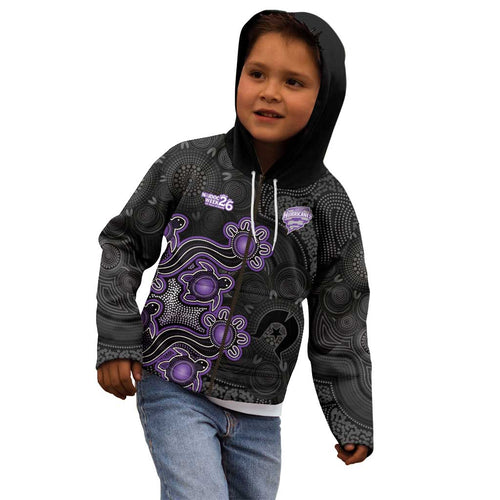 Personalised Hobart Hurricanes NAIDOC Week 2026 Kid Hoodie Sea Turtles Aboriginal Art