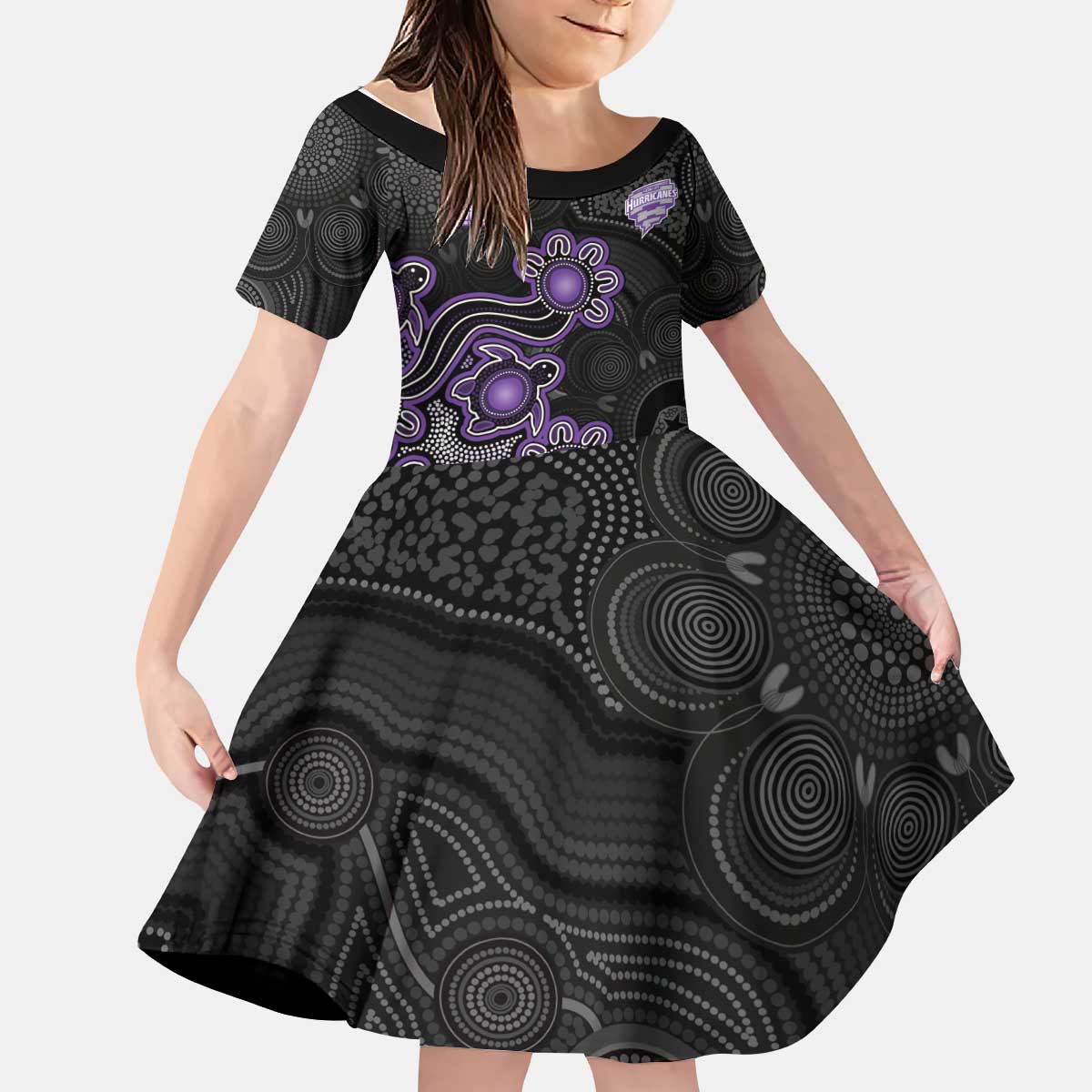 Personalised Hobart Hurricanes NAIDOC Week 2026 Kid Short Sleeve Dress Sea Turtles Aboriginal Art