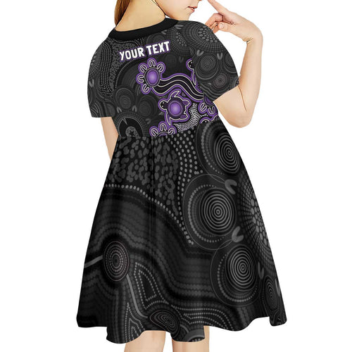Personalised Hobart Hurricanes NAIDOC Week 2026 Kid Short Sleeve Dress Sea Turtles Aboriginal Art