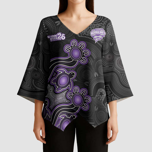 Personalised Hobart Hurricanes NAIDOC Week 2026 Kimono Sleeve Blouse Sea Turtles Aboriginal Art