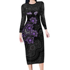 Personalised Hobart Hurricanes NAIDOC Week 2026 Long Sleeve Bodycon Dress Sea Turtles Aboriginal Art
