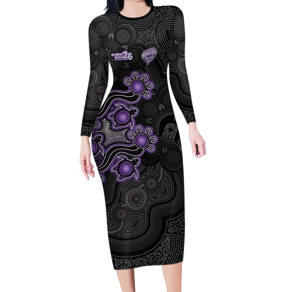 Personalised Hobart Hurricanes NAIDOC Week 2026 Long Sleeve Bodycon Dress Sea Turtles Aboriginal Art