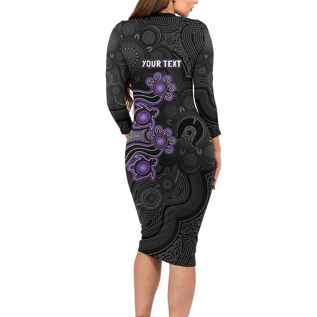 Personalised Hobart Hurricanes NAIDOC Week 2026 Long Sleeve Bodycon Dress Sea Turtles Aboriginal Art