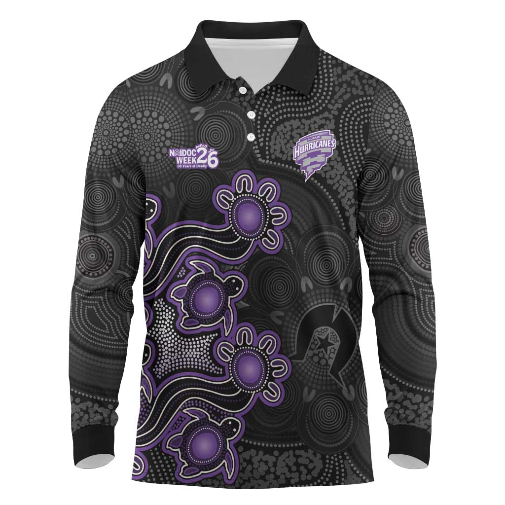 Personalised Hobart Hurricanes NAIDOC Week 2026 Long Sleeve Polo Shirt Sea Turtles Aboriginal Art