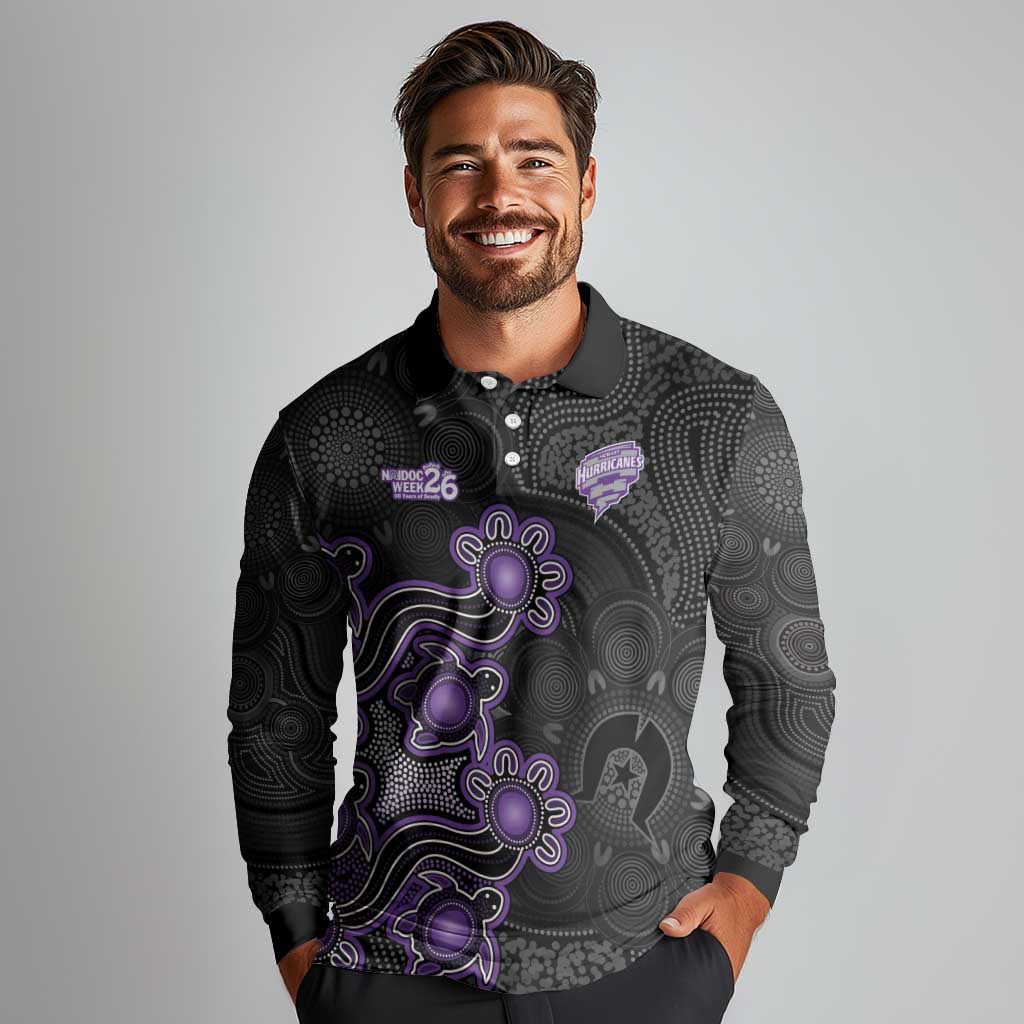 Personalised Hobart Hurricanes NAIDOC Week 2026 Long Sleeve Polo Shirt Sea Turtles Aboriginal Art