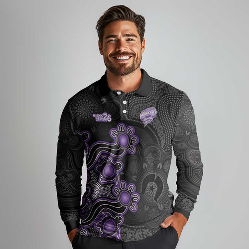 Personalised Hobart Hurricanes NAIDOC Week 2026 Long Sleeve Polo Shirt Sea Turtles Aboriginal Art