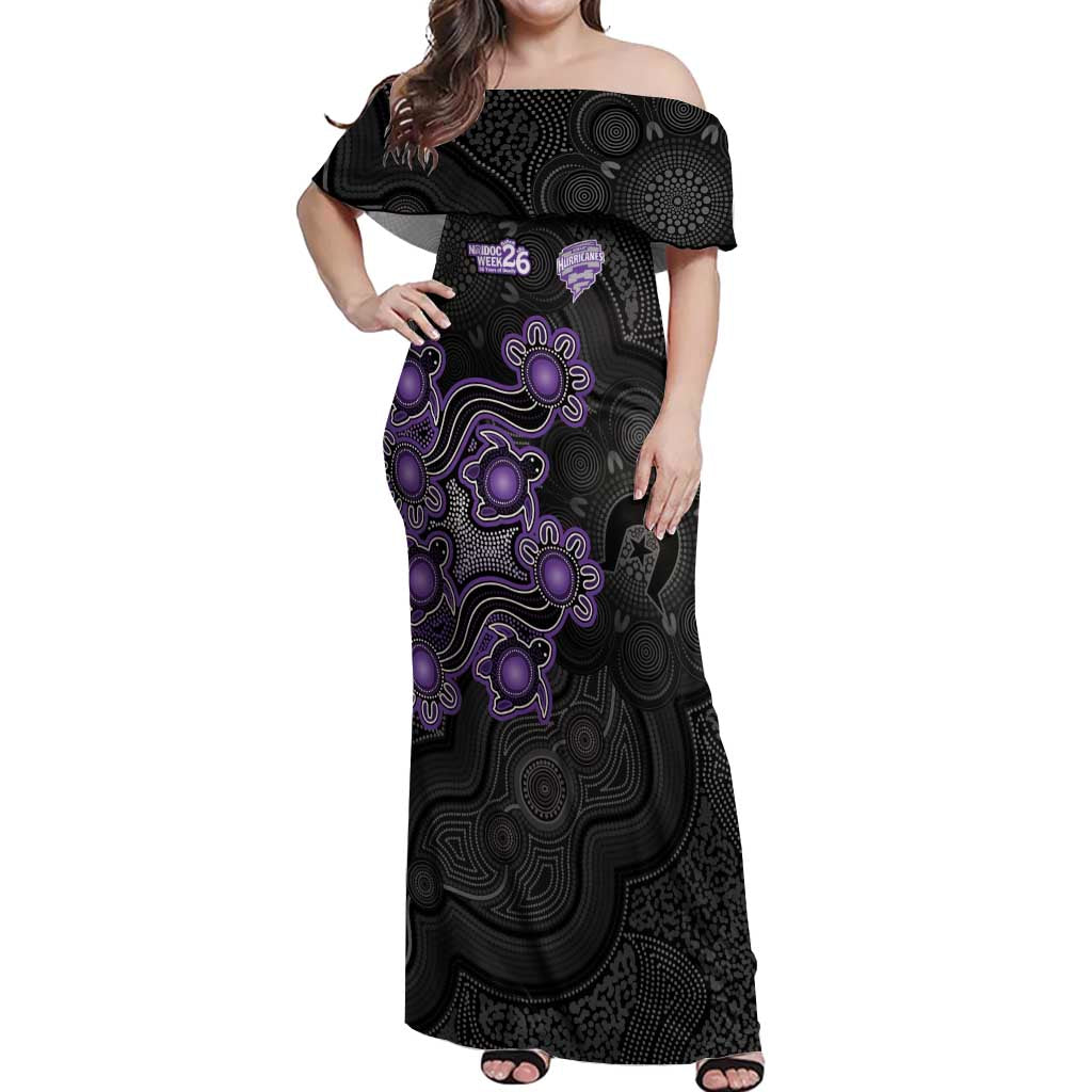 Personalised Hobart Hurricanes NAIDOC Week 2026 Off Shoulder Maxi Dress Sea Turtles Aboriginal Art