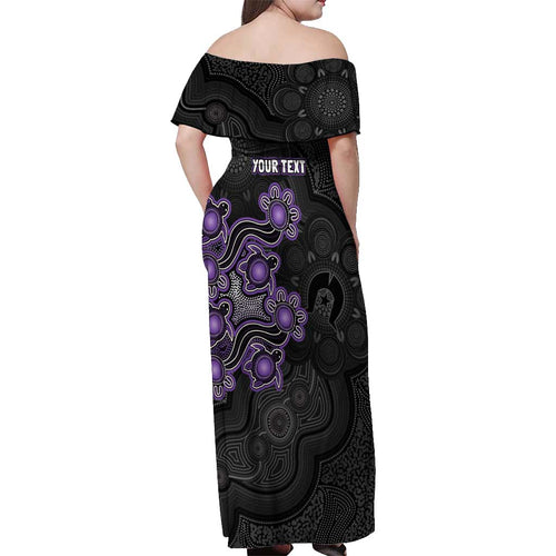 Personalised Hobart Hurricanes NAIDOC Week 2026 Off Shoulder Maxi Dress Sea Turtles Aboriginal Art
