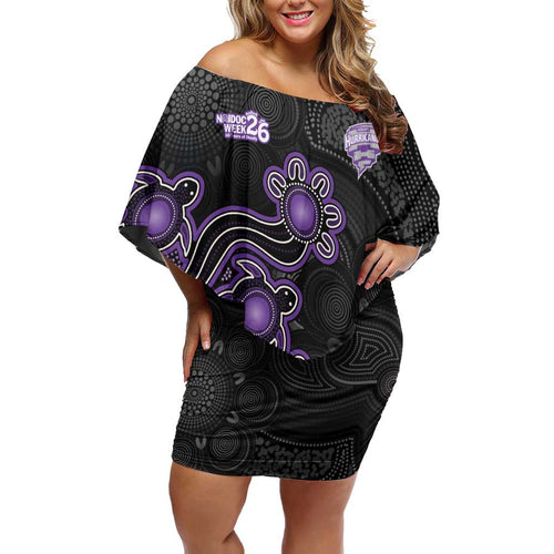 Personalised Hobart Hurricanes NAIDOC Week 2026 Off Shoulder Short Dress Sea Turtles Aboriginal Art