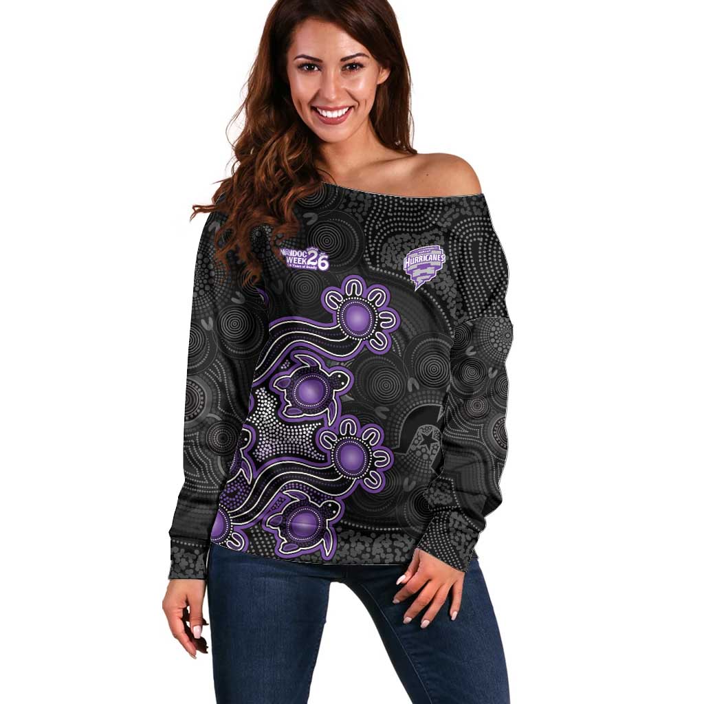Personalised Hobart Hurricanes NAIDOC Week 2026 Off Shoulder Sweater Sea Turtles Aboriginal Art