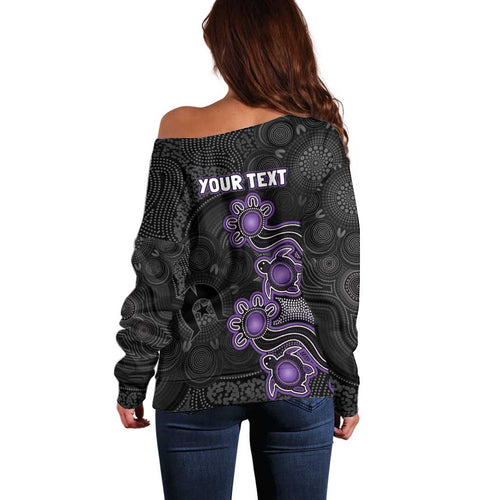 Personalised Hobart Hurricanes NAIDOC Week 2026 Off Shoulder Sweater Sea Turtles Aboriginal Art