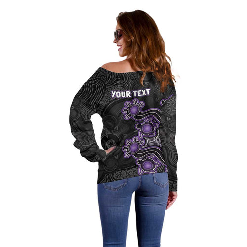 Personalised Hobart Hurricanes NAIDOC Week 2026 Off Shoulder Sweater Sea Turtles Aboriginal Art