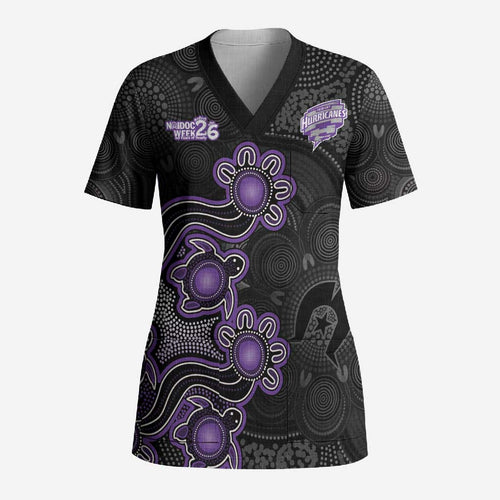 Personalised Hobart Hurricanes NAIDOC Week 2026 Scrub Top Sea Turtles Aboriginal Art