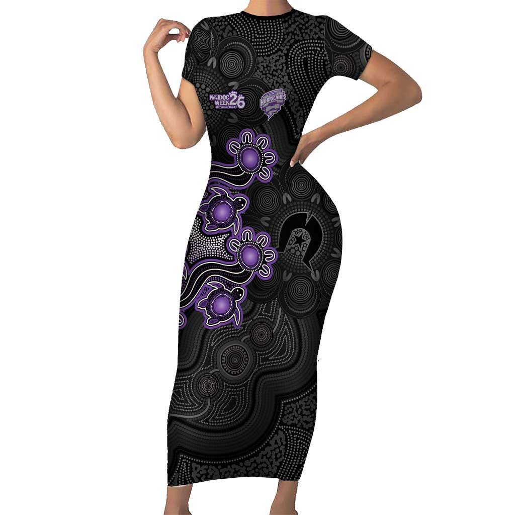 Personalised Hobart Hurricanes NAIDOC Week 2026 Short Sleeve Bodycon Dress Sea Turtles Aboriginal Art
