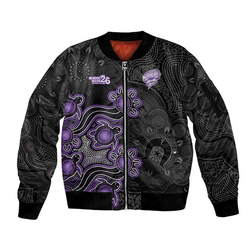 Personalised Hobart Hurricanes NAIDOC Week 2026 Sleeve Zip Bomber Jacket Sea Turtles Aboriginal Art