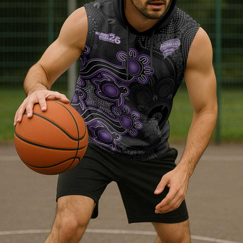 Personalised Hobart Hurricanes NAIDOC Week 2026 Sleeveless Hoodie Sea Turtles Aboriginal Art