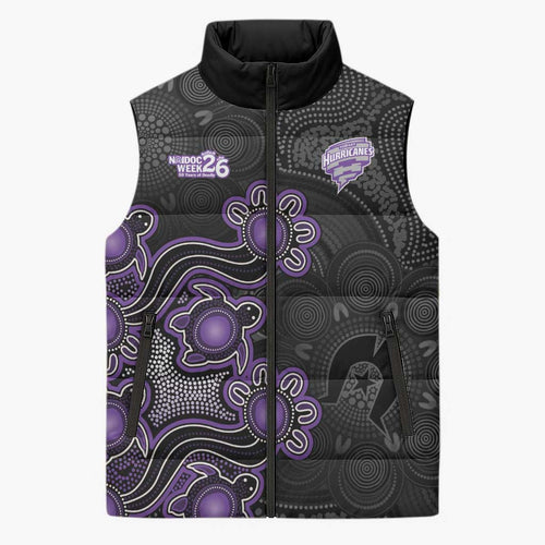 Personalised Hobart Hurricanes NAIDOC Week 2026 Sleeveless Puffer Jacket Sea Turtles Aboriginal Art
