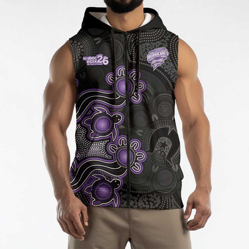 Personalised Hobart Hurricanes NAIDOC Week 2026 Sleeveless Zip Hoodie Sea Turtles Aboriginal Art
