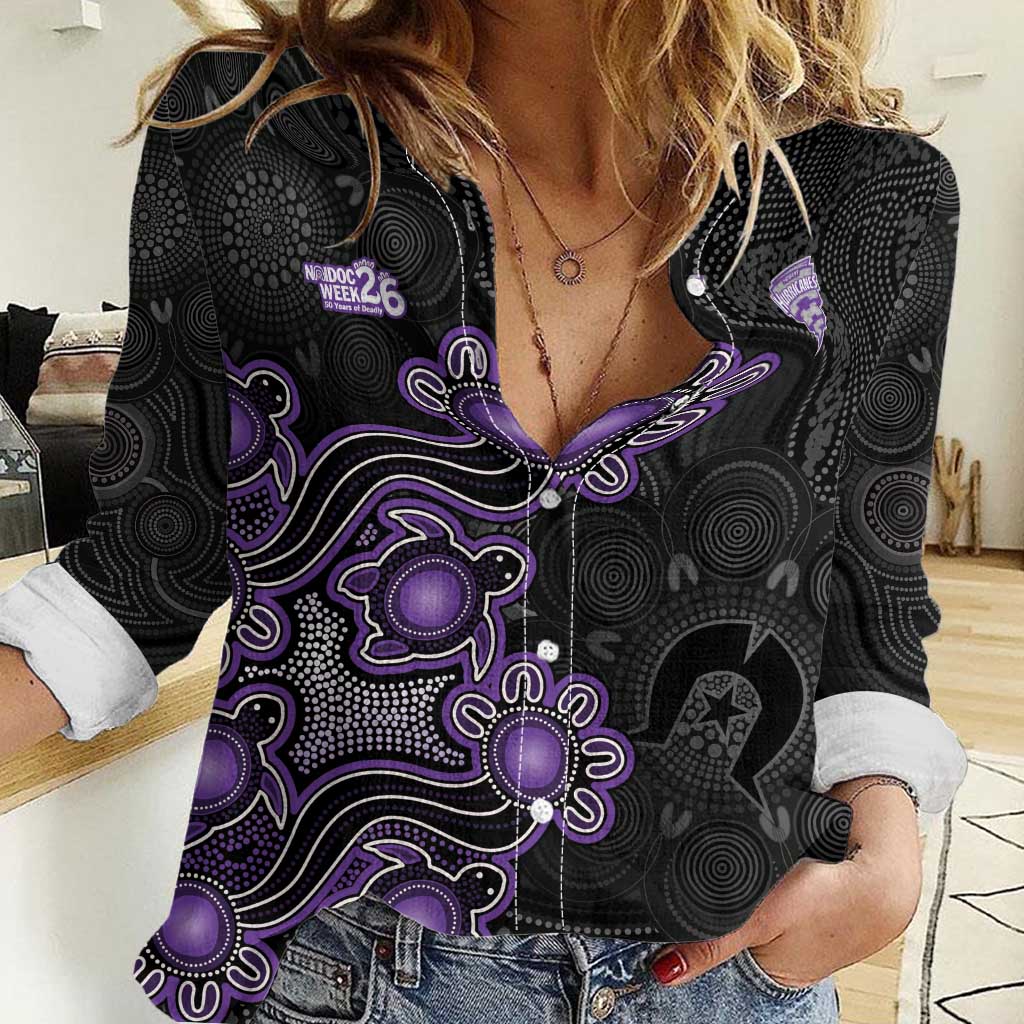Personalised Hobart Hurricanes NAIDOC Week 2026 Women Casual Shirt Sea Turtles Aboriginal Art