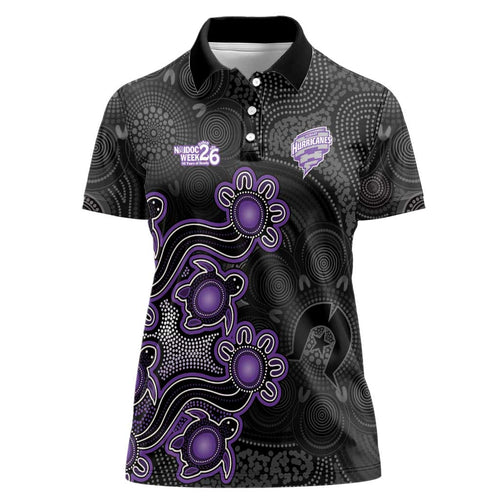 Personalised Hobart Hurricanes NAIDOC Week 2026 Women Polo Shirt Sea Turtles Aboriginal Art