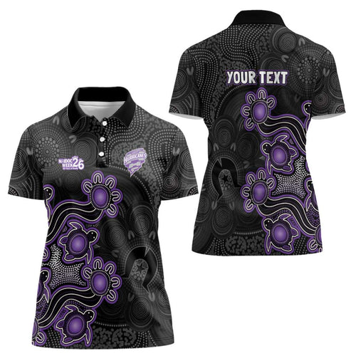 Personalised Hobart Hurricanes NAIDOC Week 2026 Women Polo Shirt Sea Turtles Aboriginal Art