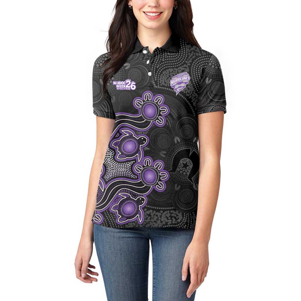 Personalised Hobart Hurricanes NAIDOC Week 2026 Women Polo Shirt Sea Turtles Aboriginal Art