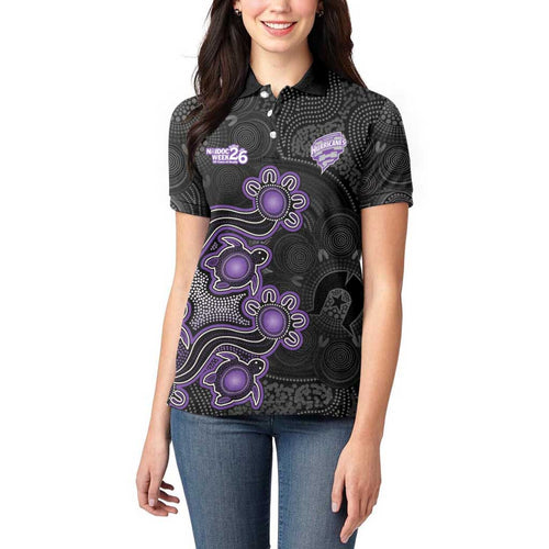Personalised Hobart Hurricanes NAIDOC Week 2026 Women Polo Shirt Sea Turtles Aboriginal Art
